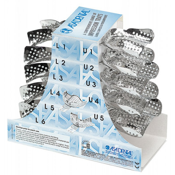 Ложка слепочная, набор 11 штук, с перфорацией без бортиков для беззубых челюстей, Asa Dental (Италия)