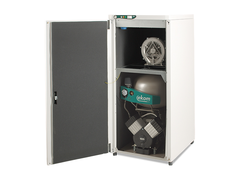 DUO  - компрессор с отсасывателем в двухразделенном шкафу, с ресивером 25 л (75л/мин), EKOM (Словакия)