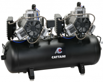 Cattani 150-476 Безмасляный компрессор для 7-ми стоматологических установок, c осушителем, с пластиковым кожухом, с ресивером 150 л, 476 л/мин., Cattani (Италия)