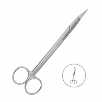 Ножницы хирургические двойной изгиб, зубчатая поверхность, DEAN, 175 мм., HLW Dental Instruments (Германия)